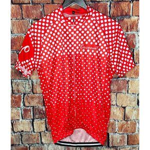 Coconut Men’s Red Polka Dot Cycling Jersey Road Bike Short Sleeve Large Full Zip